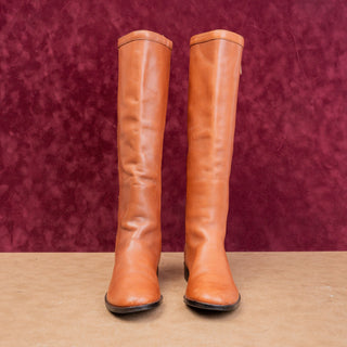 JCrew Wmn Vintage Y2K Brown Leather Classic Riding Fashion Boho Zip Boots 5.5