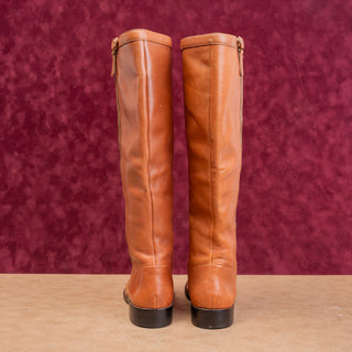 JCrew Wmn Vintage Y2K Brown Leather Classic Riding Fashion Boho Zip Boots 5.5