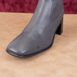 Jeffrey Campbell Women Jerem Vegan Grey Leather Retro Square Toe Boots sz 8