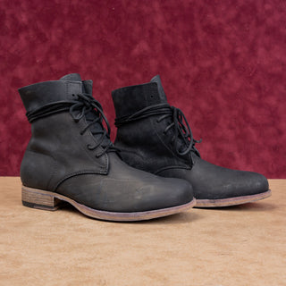 Peter Nappi Women Black All Matte Leather Lace-up Fashion Combat Boots 6US EUR36
