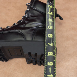 Calvin Klein Women Sallon Black Faux Leather Combat zip Ankle Boots  sz 8