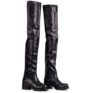 Jeffrey Campbell Women Reflect Square Toe Black Vegan Thigh High Boots sz 7.5