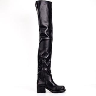 Jeffrey Campbell Women Reflect Square Toe Black Vegan Thigh High Boots sz 7.5