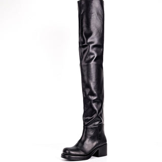 Jeffrey Campbell Women Reflect Square Toe Black Vegan Thigh High Boots sz 7.5