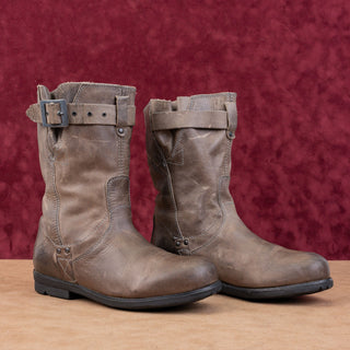 Palladium By PLDM Women Tug Grey Leather Moto Biker Strap Boots sz 7.5US EUR39