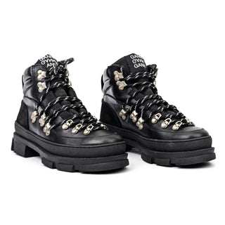 Ganni Wmn Hiker Platform Black Leather Sporty Lace-up Combat Boots 10 US 40 EUR