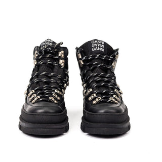 Ganni Wmn Hiker Platform Black Leather Sporty Lace-up Combat Boots 10 US 40 EUR