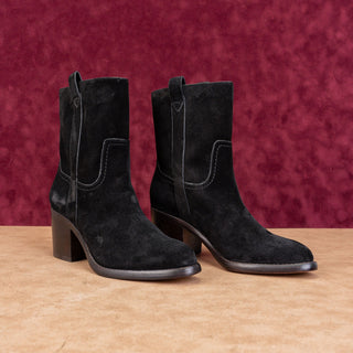 Veronica Beard Women Carmen Black Suede Western Cowboy Slip-on Ankle Boots sz 6