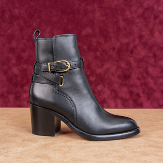 Veronica Beard Women Sohelia Black Leather Buckle Chucky Block Heel Boots size 5