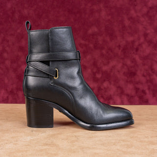 Veronica Beard Women Sohelia Black Leather Buckle Chucky Block Heel Boots size 5