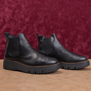 Paul Green Women Platform Black Leather Slip-on Chelsea Boots 10US AUS 7.5