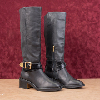 Vince Camuto Women Gin Black Leather Strap Stack heel Fashion Knee Boots sz 7
