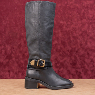 Vince Camuto Women Gin Black Leather Strap Stack heel Fashion Knee Boots sz 7