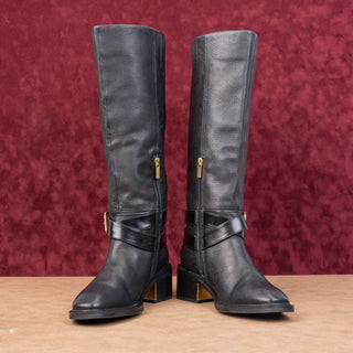 Vince Camuto Women Gin Black Leather Strap Stack heel Fashion Knee Boots sz 7
