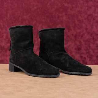 Stuart Weitzman Women Black Suede Soft Faux Fur Lined Back Zip Ankle Boots sz 9.5