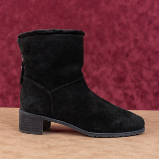 Stuart Weitzman Women Black Suede Soft Faux Fur Lined Back Zip Ankle Boots sz 9.5