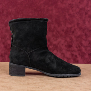 Stuart Weitzman Women Black Suede Soft Faux Fur Lined Back Zip Ankle Boots sz 9.5