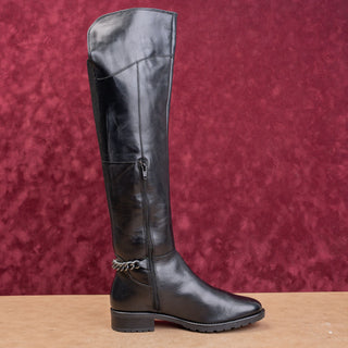 Kurt Geiger London Wmn Fashion OTK Black Leather Chain Moto Boots 9.5US EUR40.5