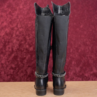 Kurt Geiger London Wmn Fashion OTK Black Leather Chain Moto Boots 9.5US EUR40.5