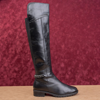 Kurt Geiger London Wmn Fashion OTK Black Leather Chain Moto Boots 9.5US EUR40.5