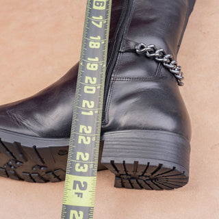 Kurt Geiger London Wmn Fashion OTK Black Leather Chain Moto Boots 9.5US EUR40.5
