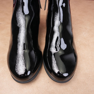 Aerosoles Women Spencer Black Faux Patent Leather Zip Low Ankle Boots sz 6.5