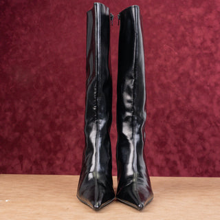 Jeffrey Campbell Women Darling Fashion Party Pointy Toe Black Leather Boots sz 9