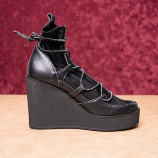 Steve Madden Women Atomic Black Leather Wedge Fashion Ankle Boots Size 8.5