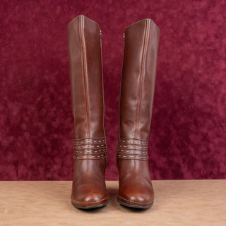 Clark Artisan Women Vintage Retro 90s Brown Leather Heel Zip Knee Boots sz 9
