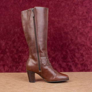 Clark Artisan Women Vintage Retro 90s Brown Leather Heel Zip Knee Boots sz 9