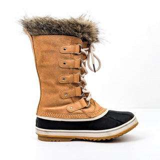 Sorel Women Joan of Artic Tan Faux Fur Waterproof Snow Winter Boots size 6.5