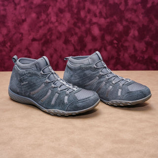Skechers Women Breather Grey Suede Easy Slip on High Top Sneakers shoes sz 9