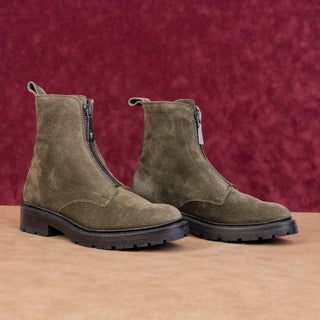 Frye Women Julie Front Zip Olive Suede Festival Party Combat Boots sz 7.5