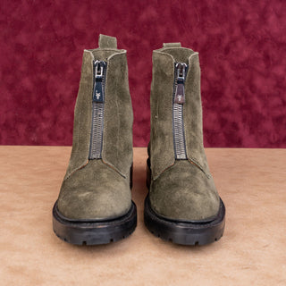 Frye Women Julie Front Zip Olive Suede Festival Party Combat Boots sz 7.5