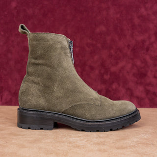 Frye Women Julie Front Zip Olive Suede Festival Party Combat Boots sz 7.5