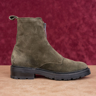 Frye Women Julie Front Zip Olive Suede Festival Party Combat Boots sz 7.5