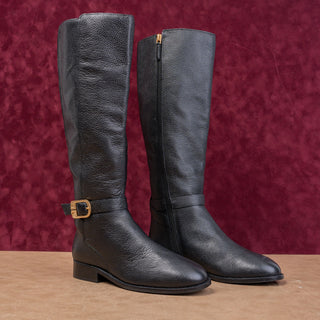 Tory Burch Women Brooke T Logo Strap Riding Equestrian Black Leather Boots 6.5