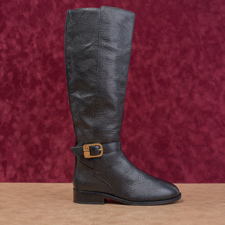 Tory Burch Women Brooke T Logo Strap Riding Equestrian Black Leather Boots 6.5