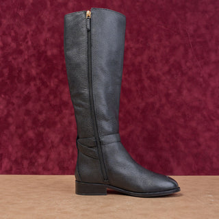 Tory Burch Women Brooke T Logo Strap Riding Equestrian Black Leather Boots 6.5