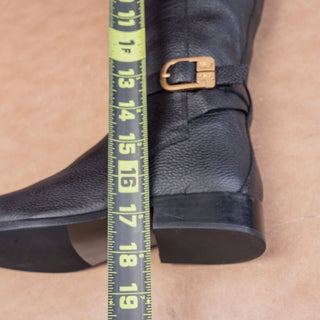 Tory Burch Women Brooke T Logo Strap Riding Equestrian Black Leather Boots 6.5