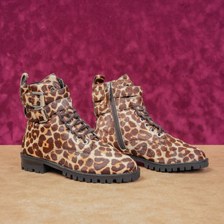 Rebecca Minkoff Women Jaiden Leopard Print Zip Lace-up Combat Boots size 5.5