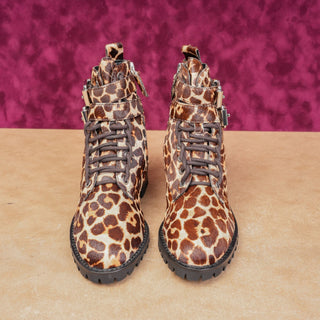 Rebecca Minkoff Women Jaiden Leopard Print Zip Lace-up Combat Boots size 5.5