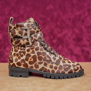 Rebecca Minkoff Women Jaiden Leopard Print Zip Lace-up Combat Boots size 5.5