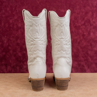 Steve Madden Wmn Off White Leather Festival Party Western Cowboy Mid Boots sz 11