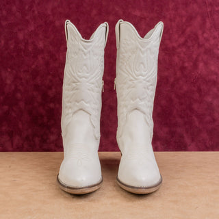 Steve Madden Wmn Off White Leather Festival Party Western Cowboy Mid Boots sz 11