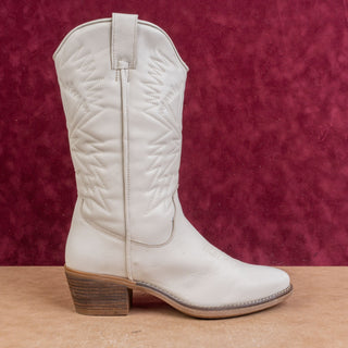 Steve Madden Wmn Off White Leather Festival Party Western Cowboy Mid Boots sz 11