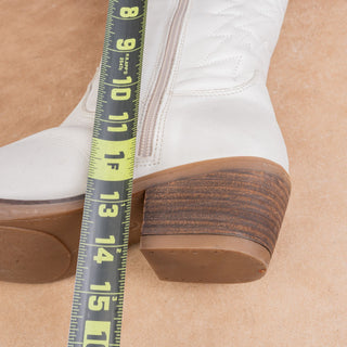 Steve Madden Wmn Off White Leather Festival Party Western Cowboy Mid Boots sz 11