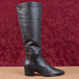 Nine West Women Morgin Black Leather Zip High Dress Riding Knee Boots 7.5