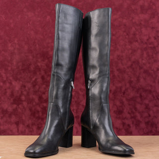 Dolce Vita Women Fl Black Leather Zip Square Toe Dress Fashion Knee Boots sz 8