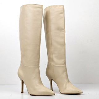 Larroude Women Kate Ivory Leather Pointy Slip-on Dress Office Knee Boots size 7.5